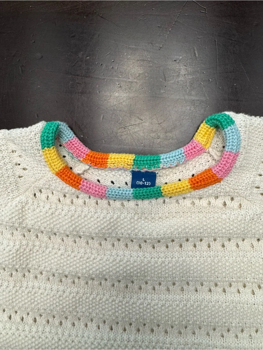Old Navy Cream Crewneck Sweater with Multicolor Bead Trim